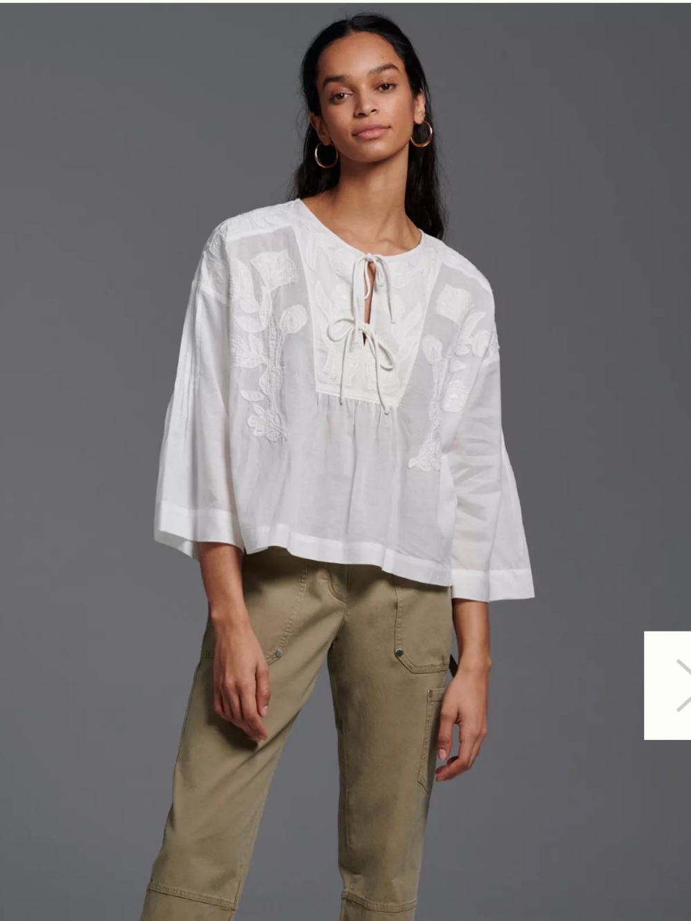 Anthropologie CATRINA EMBROIDERED BLOUSE TOP White Small